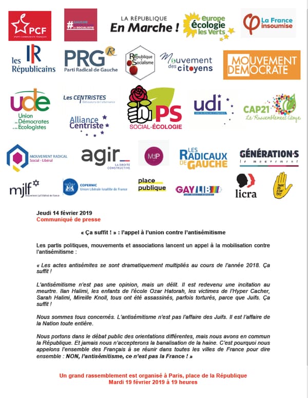 L'appel à l'union contre l'antisémitisme L'appel à l'union contre l'antisémitisme