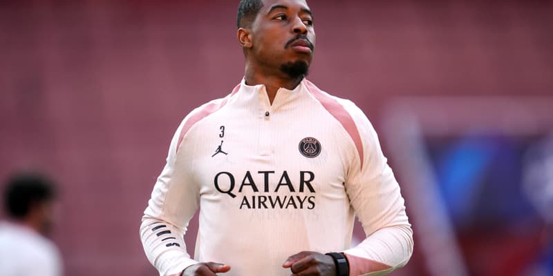 Presnel Kimpembe à l'entrainement avec le PSG avant le match face à Arsenal, en demi-finale aller de Ligue des champions, le 28 avril 2025