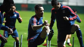 Mathieu Valbuena et les Lyonnais à l'entraînement