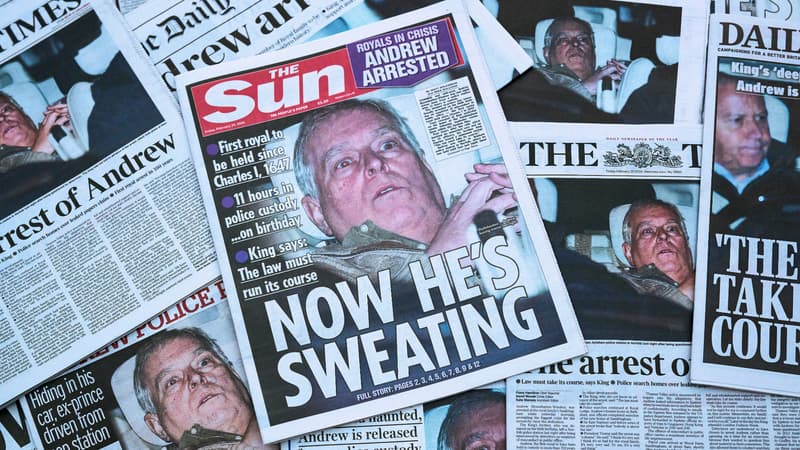 "La chute": au lendemain de l'arrestation d'Andrew, les unes de la presse britannique sur la disgrâce de l'ex-prince