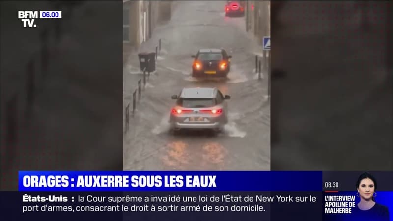 Les rues d'Auxerre transformées en torrents après de violents orages sur l'Yonne