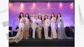 Fabiënne Nicole, Miss Univers Indonésie 2023, entourée de ses dauphines après son couronnement