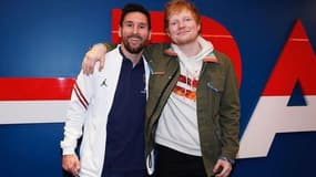 Ed Sheeran avec Lionel Messi après PSG-Manchester City