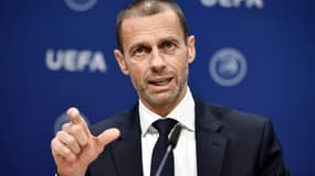 Le président de l'UEFA, le Slovène Alexander Ceferin, lors d'une conférence de presse après l'assemblée générale, le 4 décembre 2019 au siège de l'association à Nyon (Suisse) 
