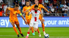 Zuriko Davitashvili avec les Espoirs géorgiens, face aux Pays-Bas, le 27 juin 2023.