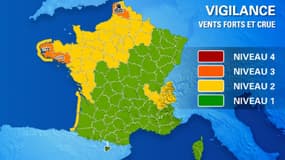 Le Finistère et le Morbihan placés mercredi après-midi en vigilance orange pour vents violents avec des rafales pouvant aller jusqu'à 120 km/h