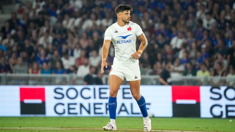 Romain Ntamack lors du match de préparation du XV de France face aux Ecossais, 12 août 2023