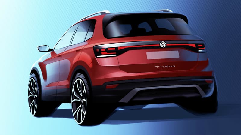 Volkswagen dévoile ce mardi la première esquisse de la version de série du T-Cross, ce modèle qui doit concurrencer le Captur.