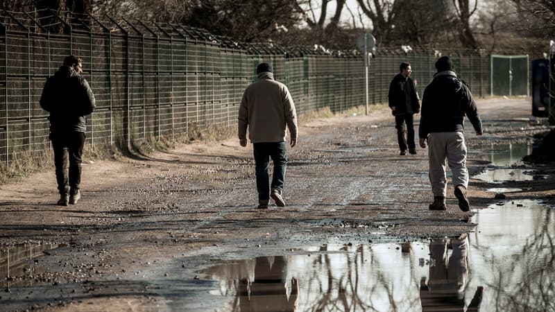 Des migrants marchent dans la Jungle de Calais, le 16 février 2016.
