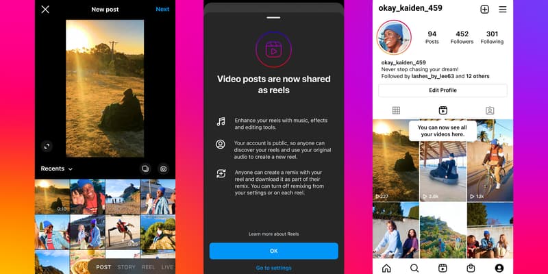 Instagram impose désormais le format reel à toutes ses vidéos.