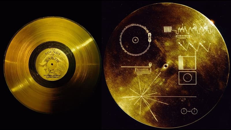 Le "golden record" ou disque plaqué or embarqué par les sondes Voyager.