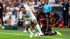 Renan Lodi avec l'OM en amical contre Leverkusen, le 2 août 2023