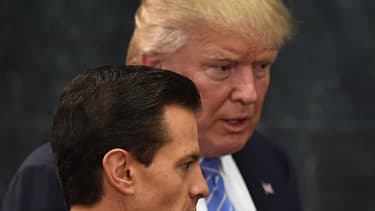 US presidential candidate Donald Trump (R) and Mexican President Enrique Pena Nieto prepare to deliver a joint press conference in Mexico City on August 31, 2016. Donald Trump was expected in Mexico Wednesday to meet its president, in a move aimed at showing that despite the Republican White House hopeful's hardline opposition to illegal immigration he is no close-minded xenophobe. Trump stunned the political establishment when he announced late Tuesday that he was making the surprise trip south of the border to meet with President Enrique Pena Nieto, a sharp Trump critic.
YURI CORTEZ / AFP