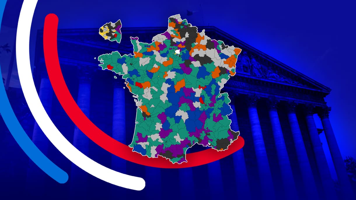 La carte de la configuration - théorique - des seconds tours des élections législatives de 2024.