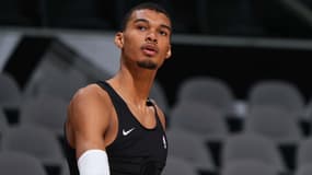 Victor Wembanyama avant un match de pré-saison entre les San Antonio Spurs et le Miami Heat, le 13/10/2023