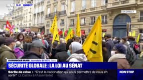 Paris: manifestation en cours devant le Sénat contre la loi sécurité globale