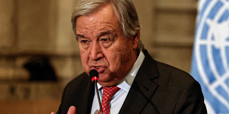 Le patron de l'ONU Antonio Guterres s'exprime en conférence de presse, le 19 octobre 2023