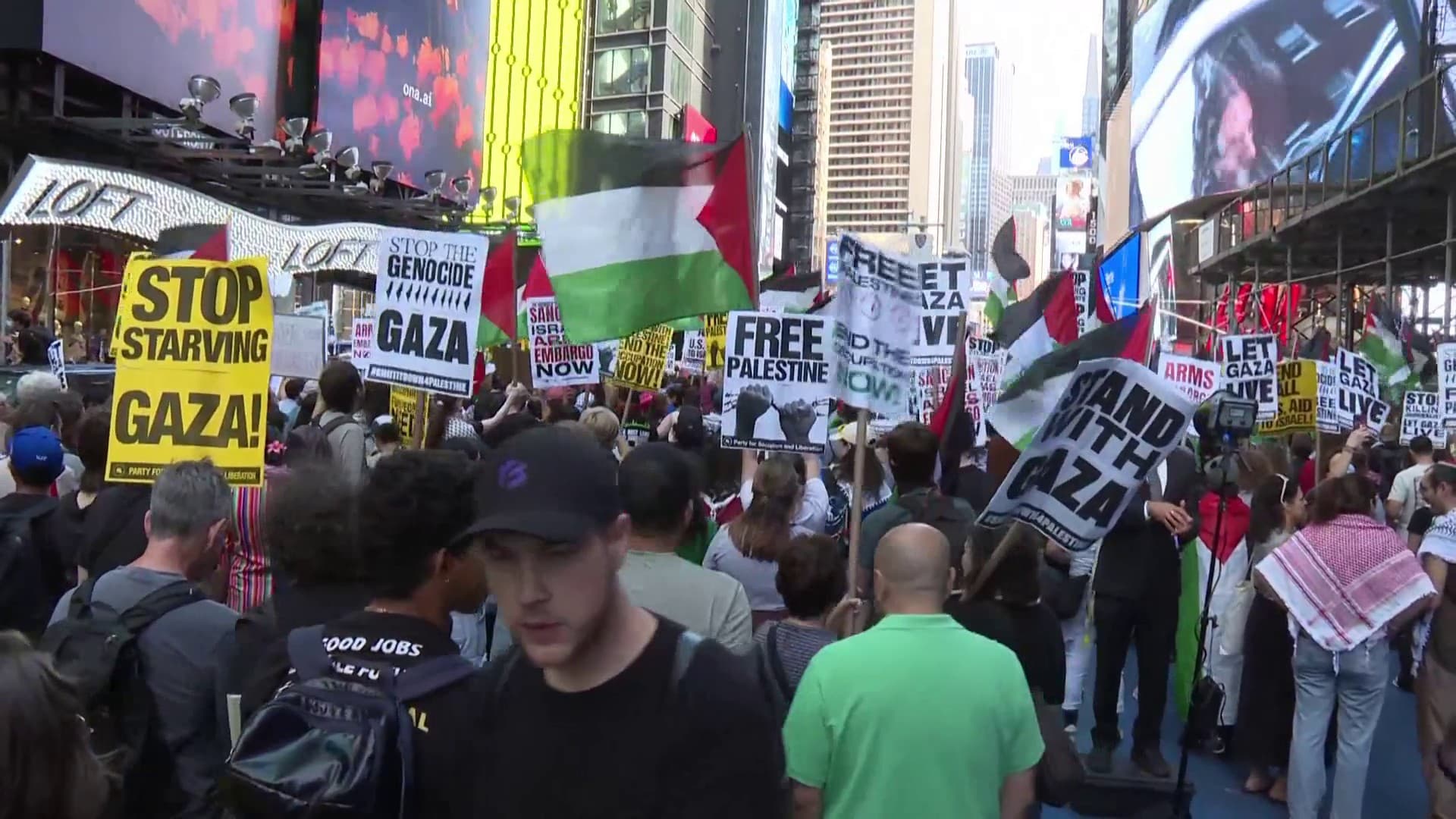 Manifestation dans les rues de New-York à Times Square ce vendredi 26 septembre pour la Palestine