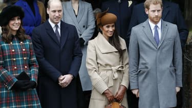 Kate Middleton, le prince William, Meghan Markle et le prince Harry à la messe de Noël à Sandringham, le 25 décembre 2017