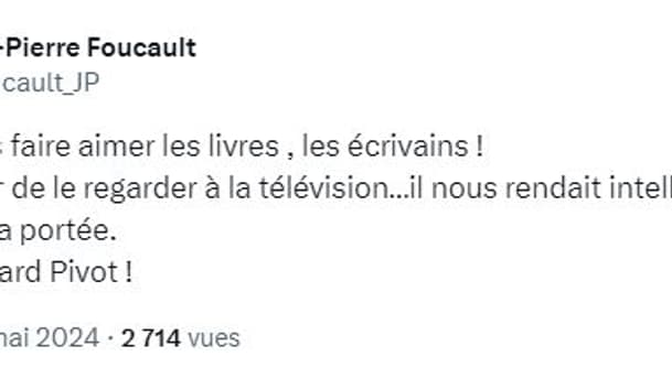 Le tweet de Jean-Pierre Foucault, rendant hommage à Bernard Pivot, le 6 mai 2024. 