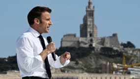 Emmanuel Macron lors de son discours à Marseille, samedi 16 avril 2022