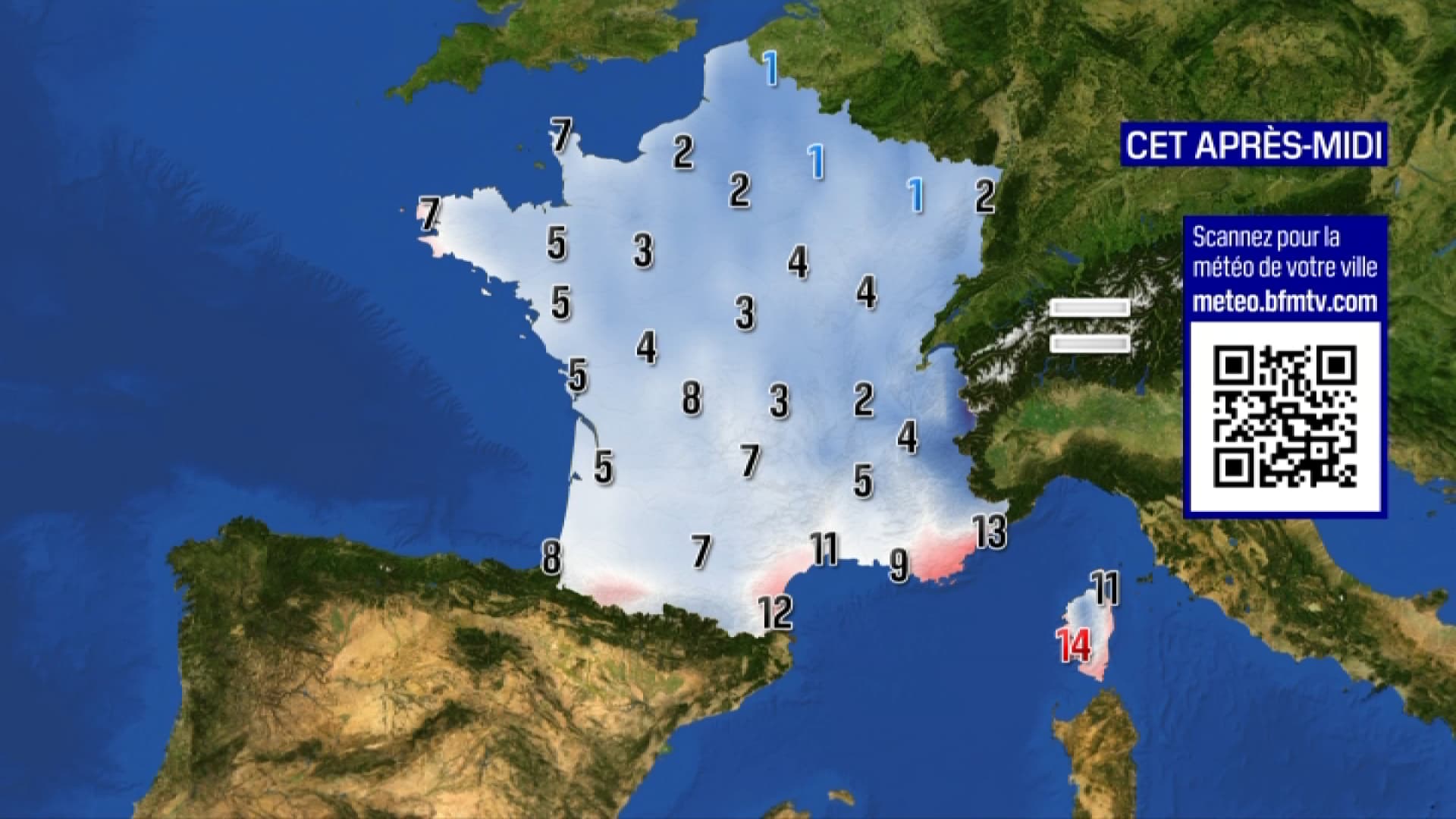 Les prévisions maximales pour le samedi 20 janvier 2024