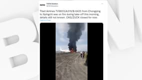 Un avion de la compagnie chinoise Tibet Airlines est sorti de piste jeudi matin avant de prendre feu à l'aéroport international de Chongqing