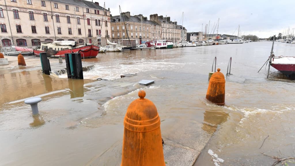 Le port inondé de Redon, en Ille-et-Vilaine, le 30 janvier 2025