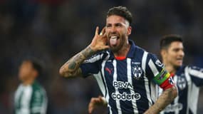 Sergio Ramos célèbre son premier but avec les Rayados contre Santos Laguna (4-2, championnat mexicain de clôture), le 2 mars 2025