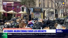 Retraites: la grève des éboueurs continue à Marseille, le cours Julien croule sous les déchets