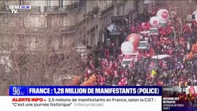 Retraites: 3,5 millions de manifestants en France selon la CGT, 1,28 selon l'Intérieur