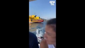 Incendies dans le Var: un Canadair frôle un bateau lors de son remplissage en mer
