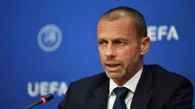 Le président de l'UEFA, Aleksander Ceferin, lors d'une conférence de presse, le 17 juin 2020 au siège de l'association à Nyon