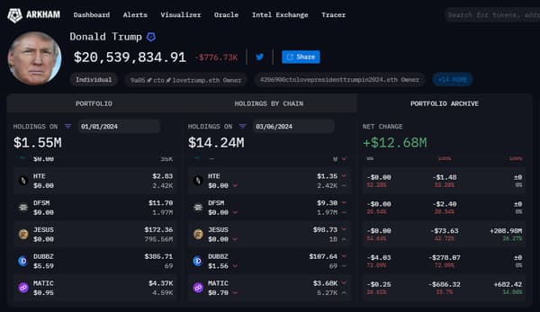 Capture d'écran du portefeuille cryptos de Donald Trump
