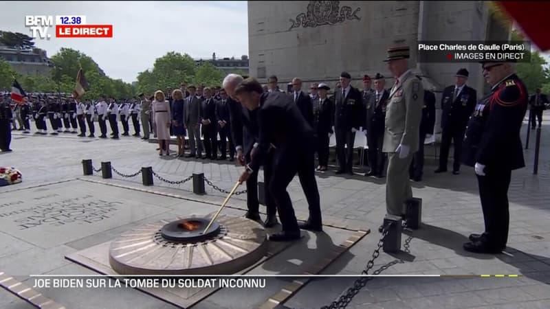 Joe Biden et Emmanuel Macron ravivent la flamme sur la tombe du Soldat inconnu