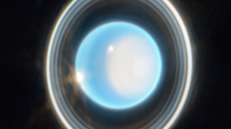Image zoomée d'Uranus, capturée par la caméra proche infrarouge de James Webb (NIRCam) le 6 février 2023.