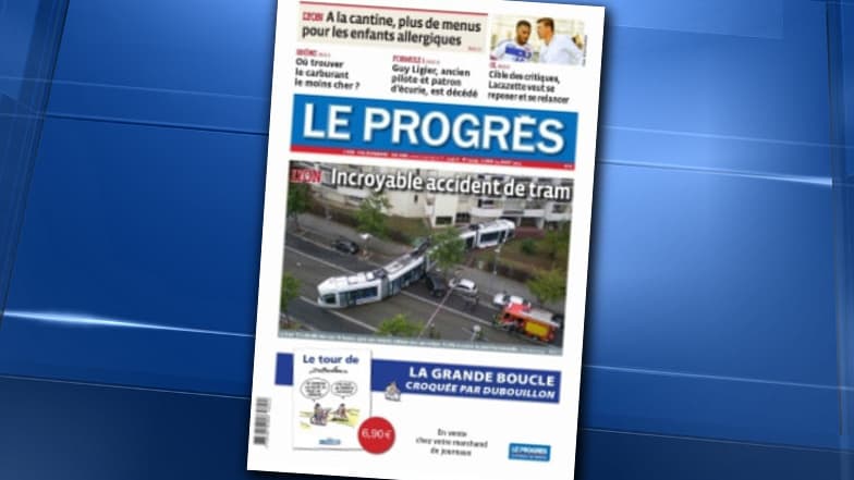 L'accident de tram fait la Une du Progrès, ce lundi matin.
