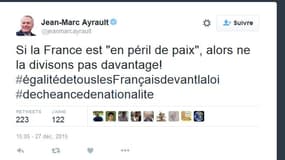 Jean-Marc Ayrault s'est adressé à Manuel Valls dans un tweet.
