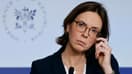 La ministre chargée des Comptes publics, Amélie de Montchalin, tient une conférence de presse après une réunion hebdomadaire du cabinet au palais présidentiel de l'Élysée à Paris, le 16 avril 2025.