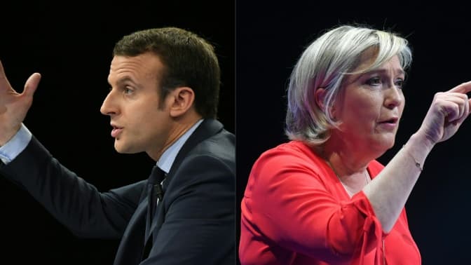 Photomontage d'Emmanuel Macron le 16 décembre 2016 et de Marine Le Pen le 11 mars 2017 lors de la campagne pour la présidentielle de 2017