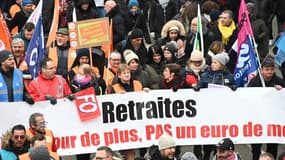 Des manifestants contre la réforme des retraites le 19 janvier 2023, à Strasbourg