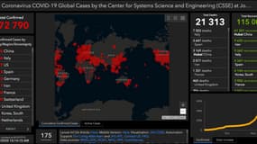 Carte interactive des victimes du Covid-19, conçue et alimentée en temps réel par les chercheurs de l'Université Johns-Hopkins