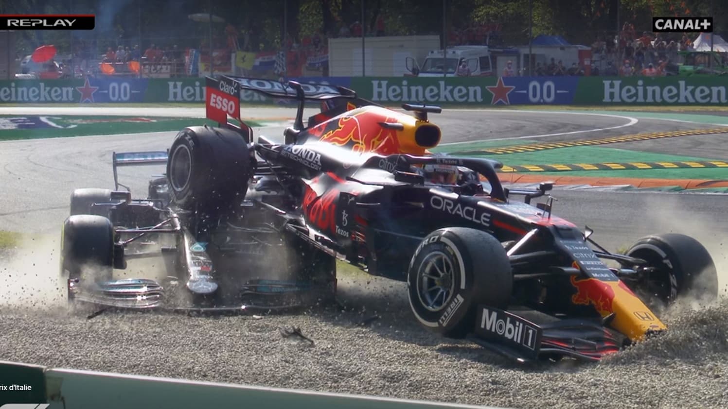 L'énorme crash entre Verstappen et Hamilton à Monza
