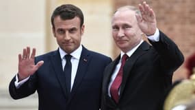 Emmanuel Macron et Vladimir Poutine lors de leur rencontre à Versailles, le 29 mai 2017.