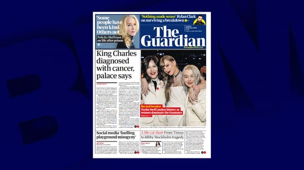 La une du Guardian, ce mardi 6 février 2024, au lendemain de l'annonce du cancer de Charles III