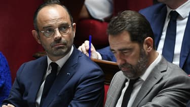 Le Premier ministre Edouard Philippe et le chef de la République en marche et secrétaire d'Etat aux relations avec le Parlement Christophe Castaner, le 24 juillet 2018 lors d'une session de QAG à l'Assemblée.