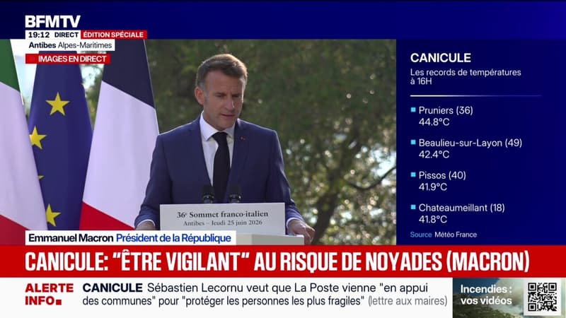 Canicule: "Le gouvernement annoncera demain de nouvelles mesures", déclare Emmanuel Macron
