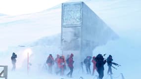 L'entrée de la Réserve mondiale des semences du Svalbard, en Norvège.
