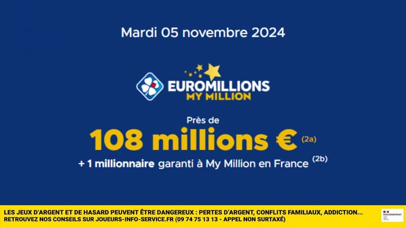 Et si c'était vous le nouveau millionnaire de ce mardi 05 novembre ? Plus de 100 millions d'euros à gagner