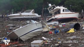 Le port de Rapallo dévasté après les fortes pluies en Italie